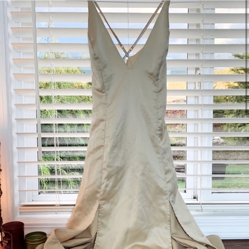 NWT Champagne satin halter maxi dress